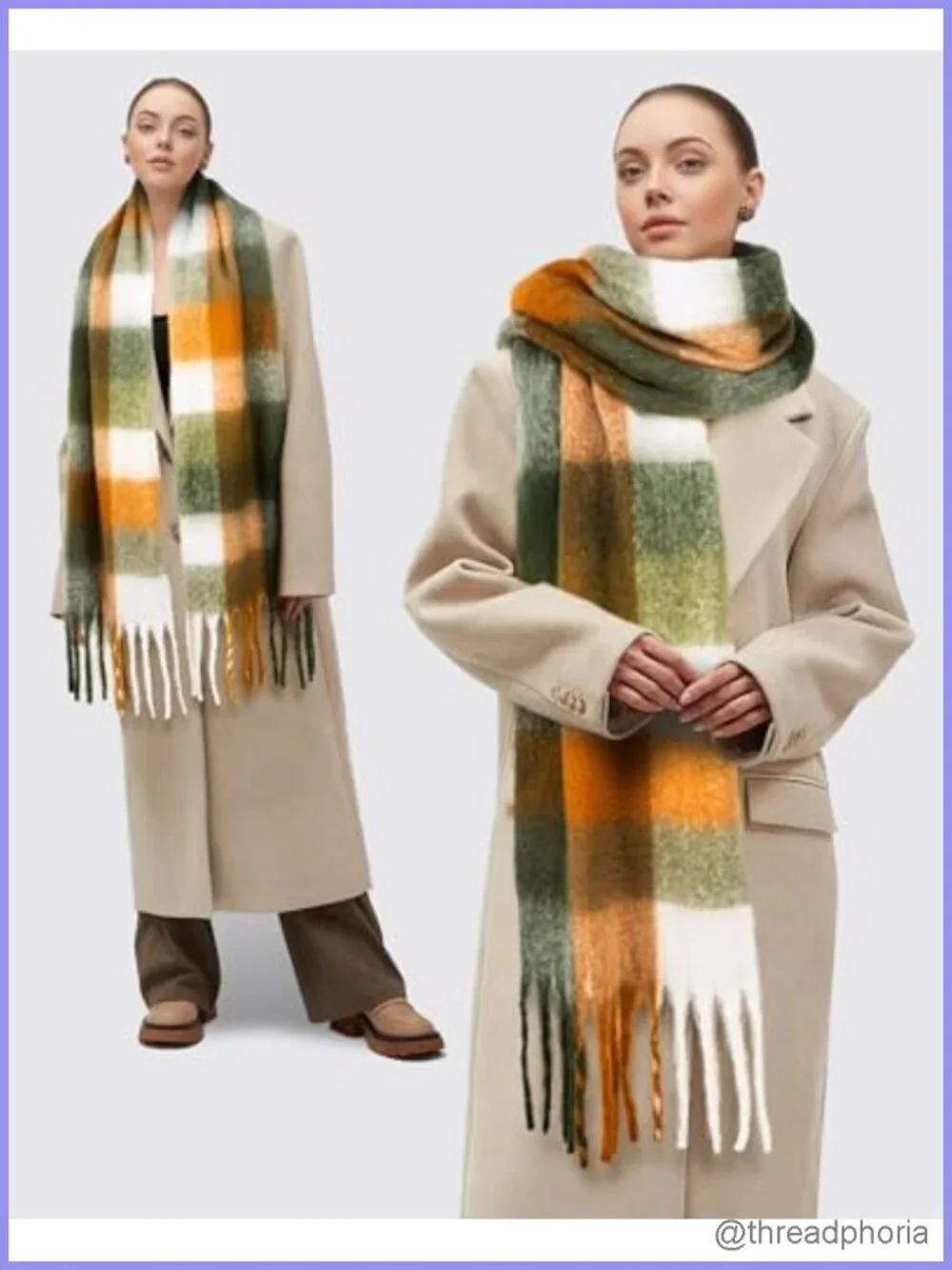 Oversized Chunky Plaid Blanket Scarf for Women - Long Warm Winter Wrap